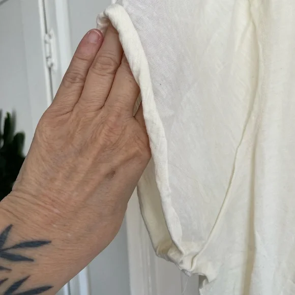 Cream Graphic Tee with Baguette Design Anthropologie slub - Picture 4 of 5